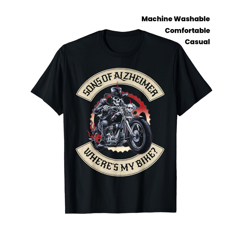 Camiseta T-shirt Algodão Alzheimer Awareness Biker Graphic Skull Motorcycle Lettering Support Gift Confortável
