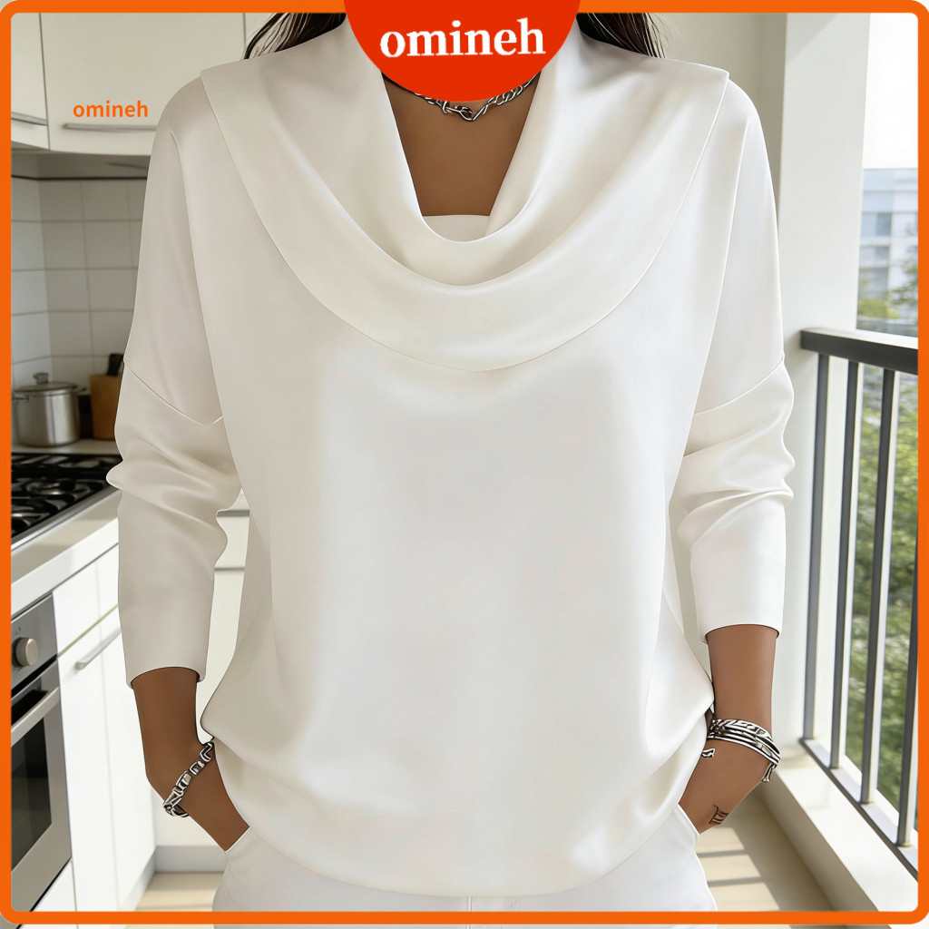 Women Blouse Skin-friendly Shirt Women’s Satin Long Sleeve Swing Collar Solid Color Casual Workwear Regular Fit Stylis