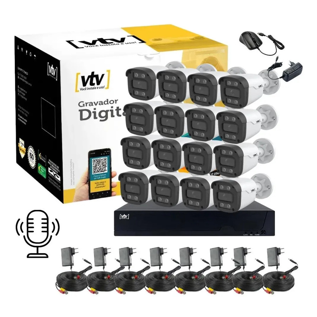 Kit Dvr 5mn 16ch + 16 Bullet Full Color Com Mic Dcr-e: 2024/