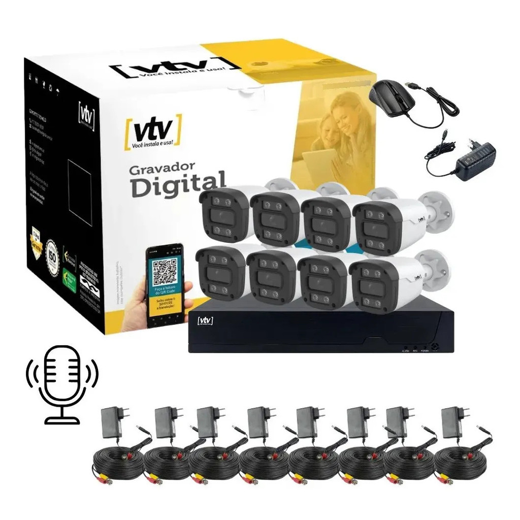 Kit Dvr 5mn 16ch + 8 Bullet Full Color Com Mic Dcr-e: 2024/1