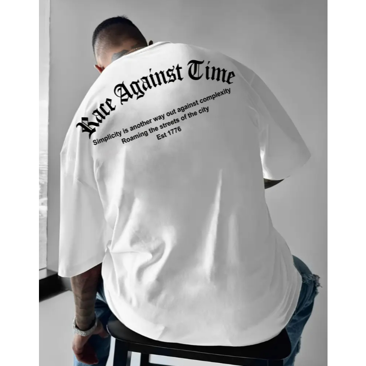 Camiseta Camisão Oversized Streetwear Race Against Time Style 100% Algodão Fio 30.1