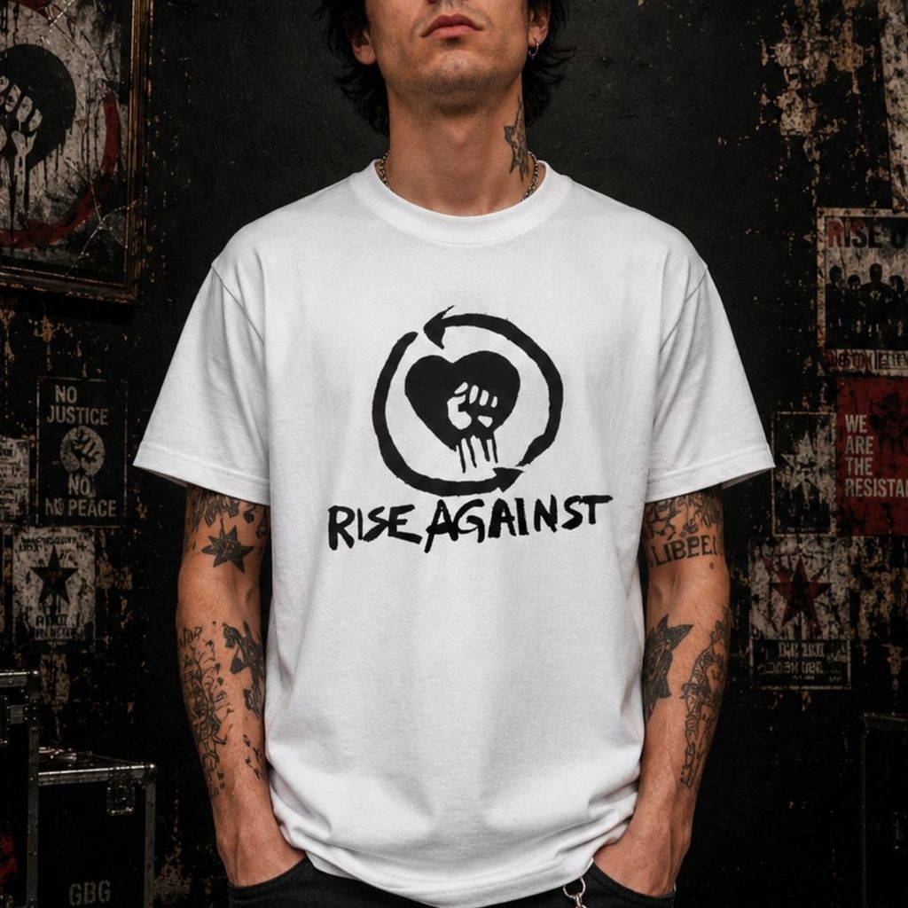 Camiseta Rise Against Punho no Coração Rock Alternativo 100% Algodão