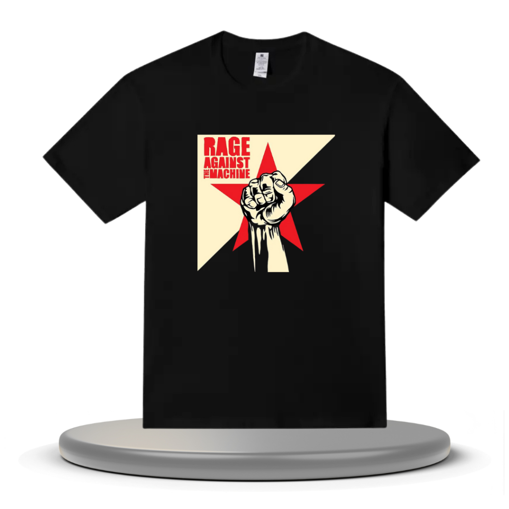 CAMISETA RAGE AGAINST THE MACHINE NORMAL E PLUS SIZE P AO G3 100% ALGODÃO PREMIUM MUGZ & COMPANY