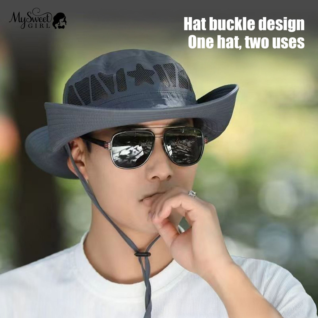Foldable Beach Hat for Travel Breathable Hiking for Mountaineering Men's Uv Protection Mesh Sun – Wide Brim Bucket for