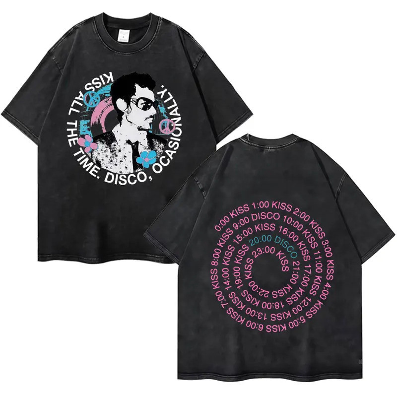 Harry Styles Kiss All The Time Disco Occasionally 2026 Tour High Quality Vintage Washed O-Neck Tshirt Fan Gift Unisex Co