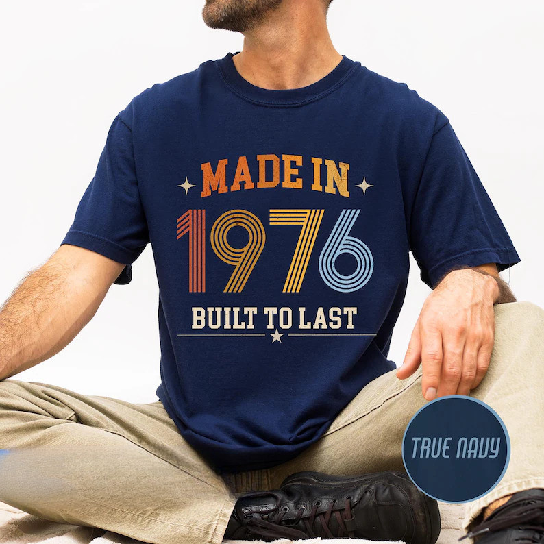 [Camiseta Premium em Algodão Puro]VU Vintage 1976 T-Shirt, 50th Birthday Tee, Made in 1976 Retro Shirt, Unisex Gift