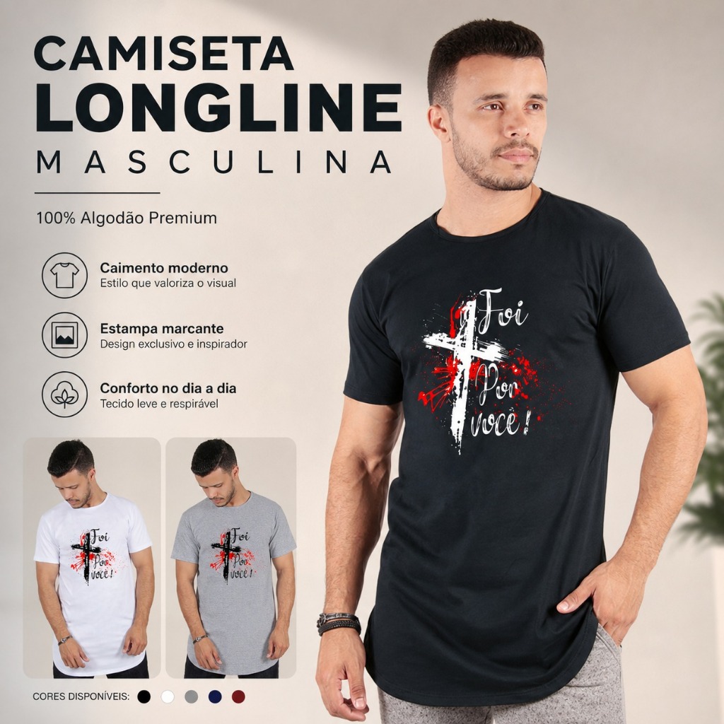 Camiseta Masculinas Estampada Gospel Longline oversized Swag Básica Manga Curta Algodão Cristã slim