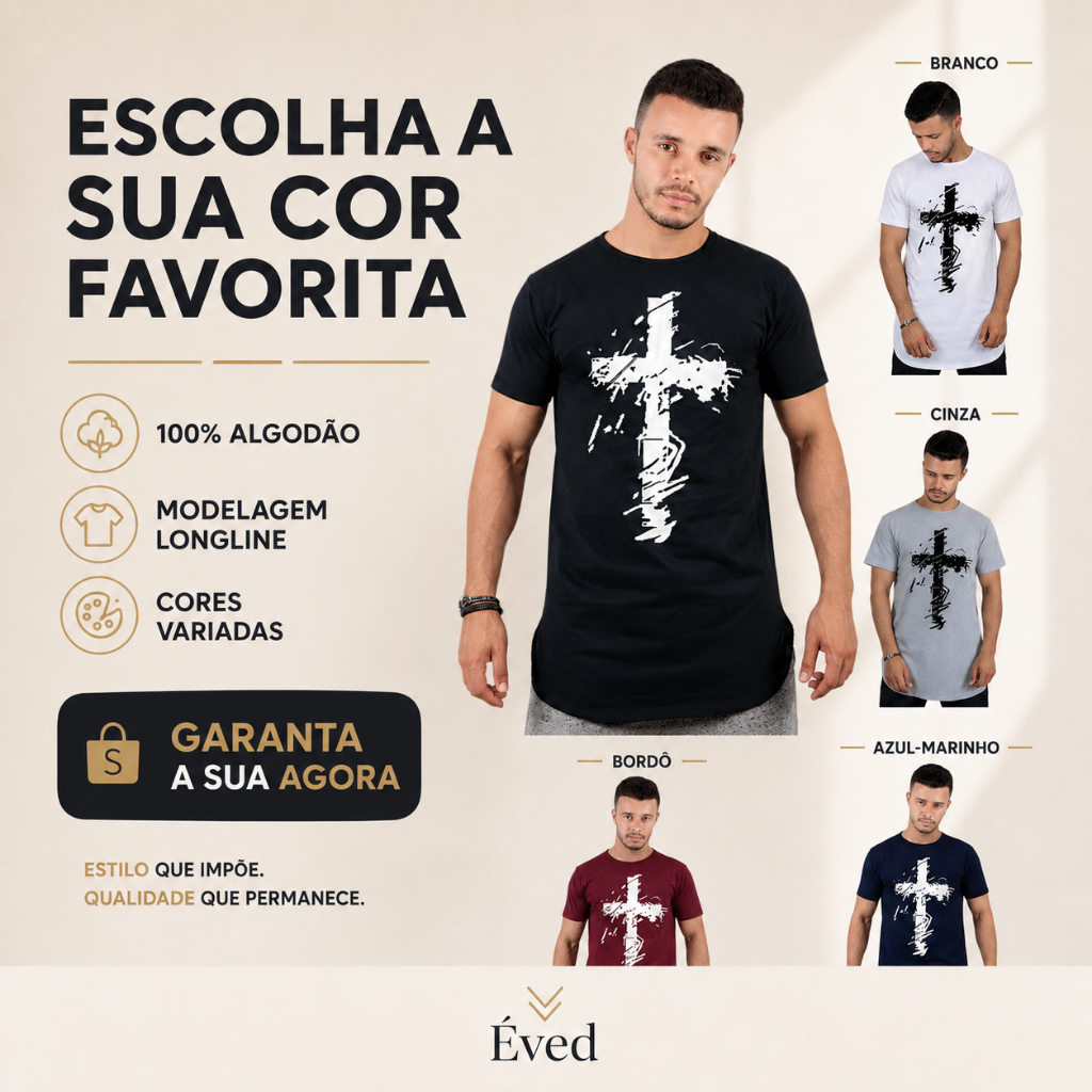 Camiseta Masculina Estampada Gospel Longline oversized Swag Básica Manga Curta Algodão Cristão slim