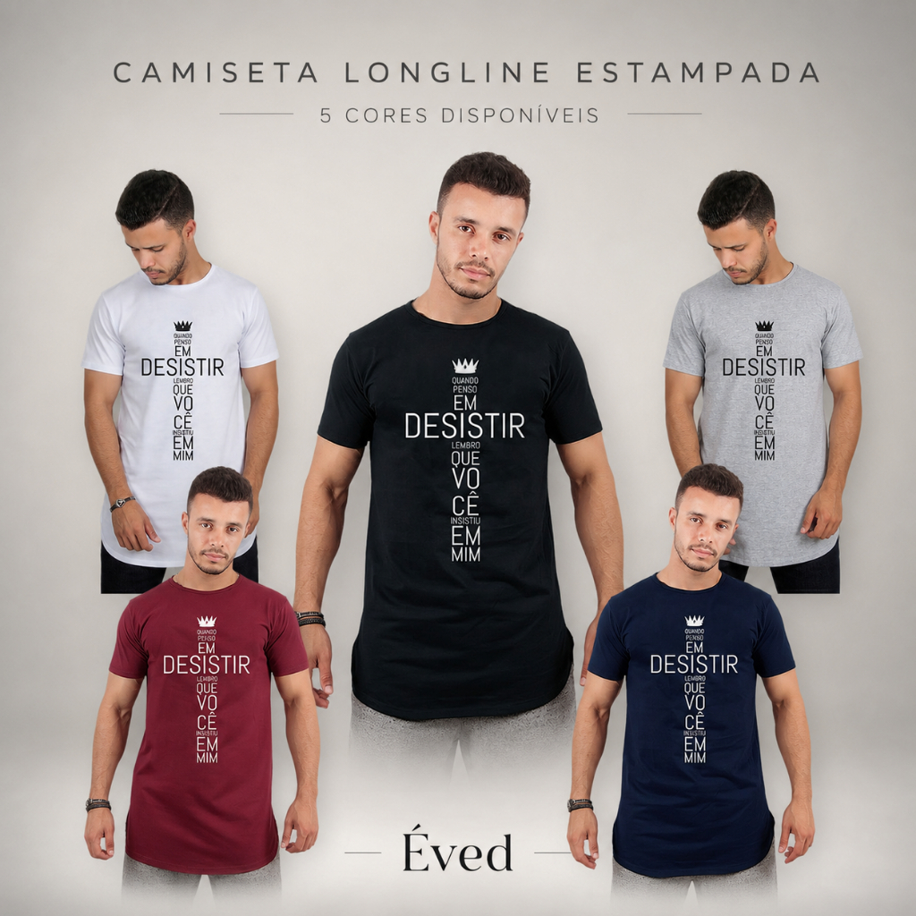 Camiseta Masculina Estampada Gospel Longline oversized Swag Básica Evangélica Manga Curta Algodão