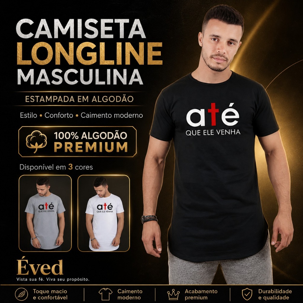 Camisetas Masculina Gospel Long line oversized Swag Básica Evangélica Manga Curta Algodão Cristã
