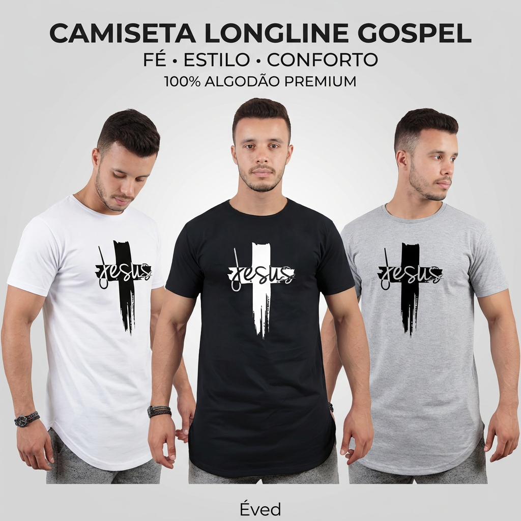 Camiseta Masculinas Estampada Gospel Longline oversized Swag Básica Manga Curta Algodão Cristã slim