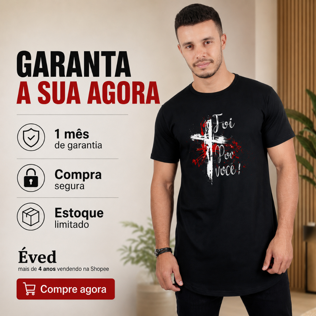Camiseta Masculina Estampada Gospel Long line oversized Swag Básica Manga Curta Algodão Cristã slim