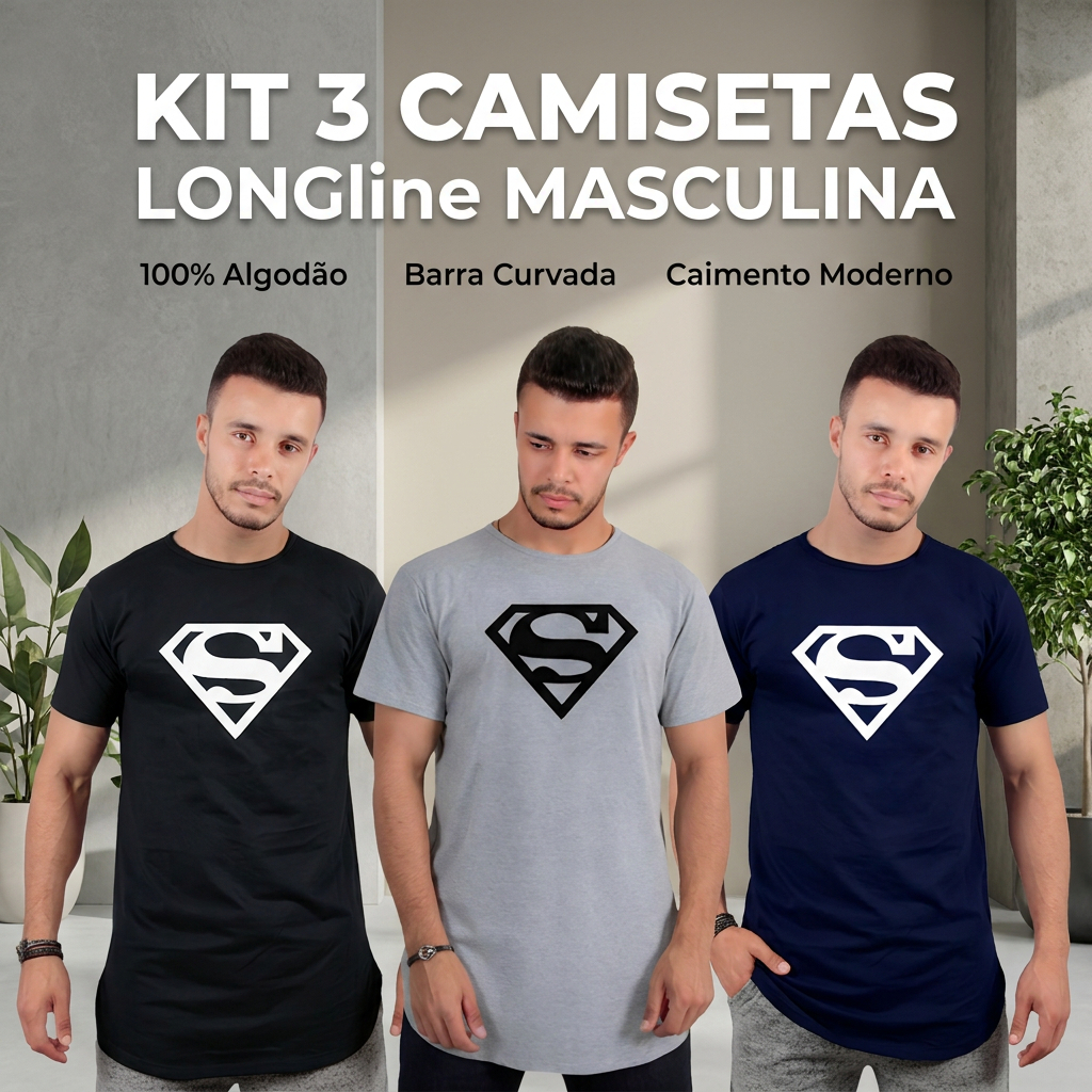 Camiseta Masculina Estampada Long line oversized Swag Básica Manga Curta Algodão Slim
