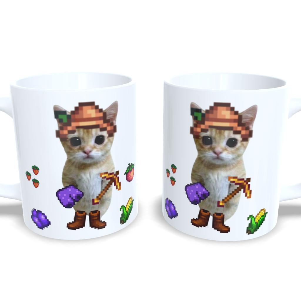 Caneca Personalizada Meme Gatinho Fazendeiro Stardew Valley Presente