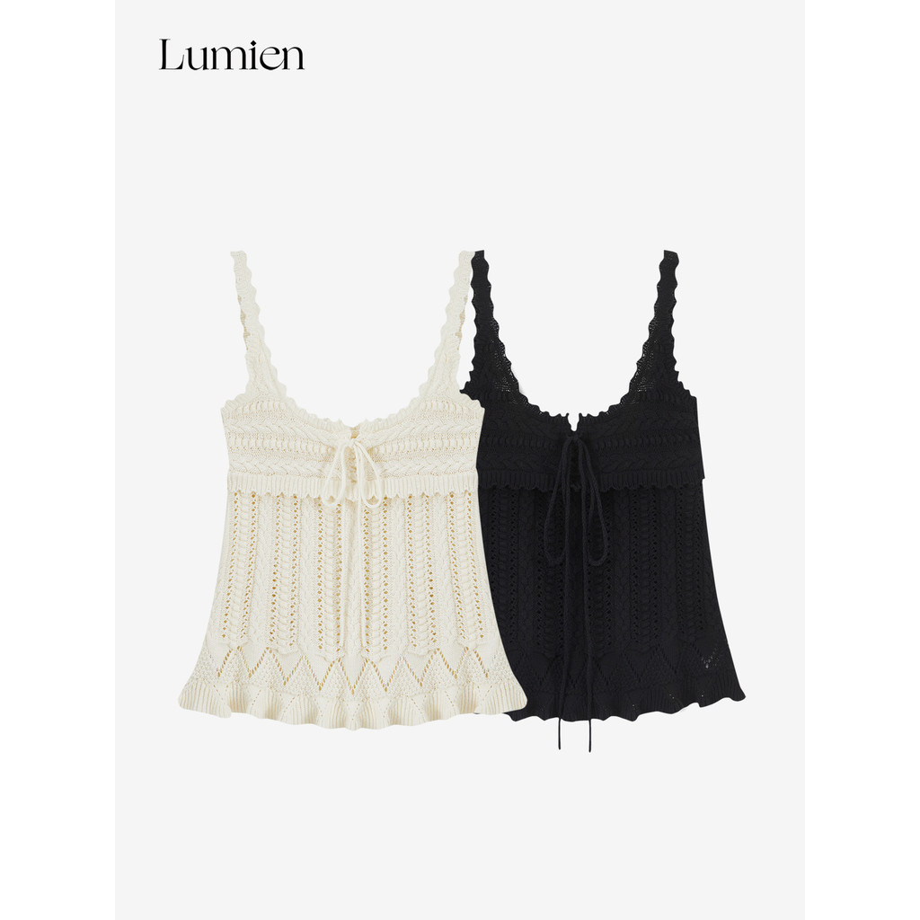 LUMIEN Pure Cotton Design Feel Square Neck Lace Camisole Mulheres Verão Novo Estilo Slim-fit Base Interna Top