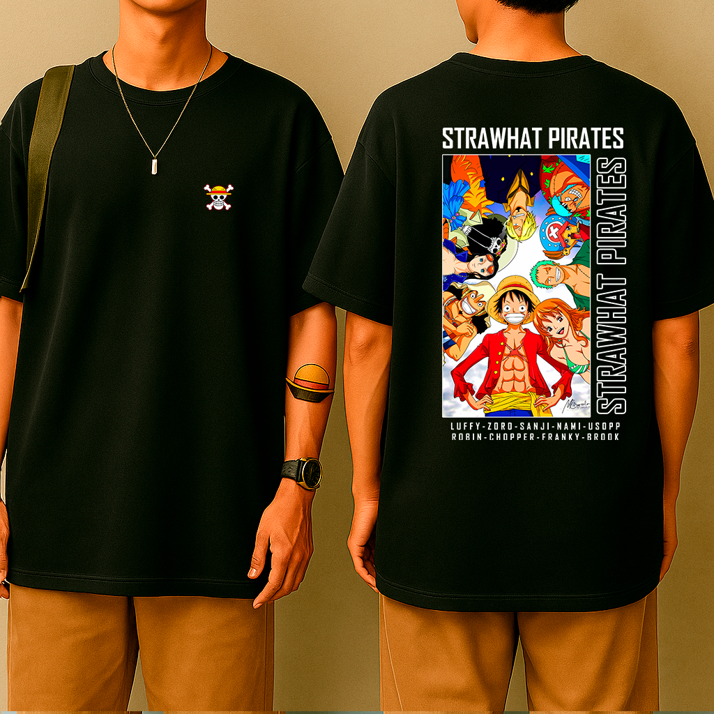 Camiseta Oversized Crew Pirates – Estilo Mangá, Algodão Premium, Geek, Otaku, Anime Team,  One Pirata