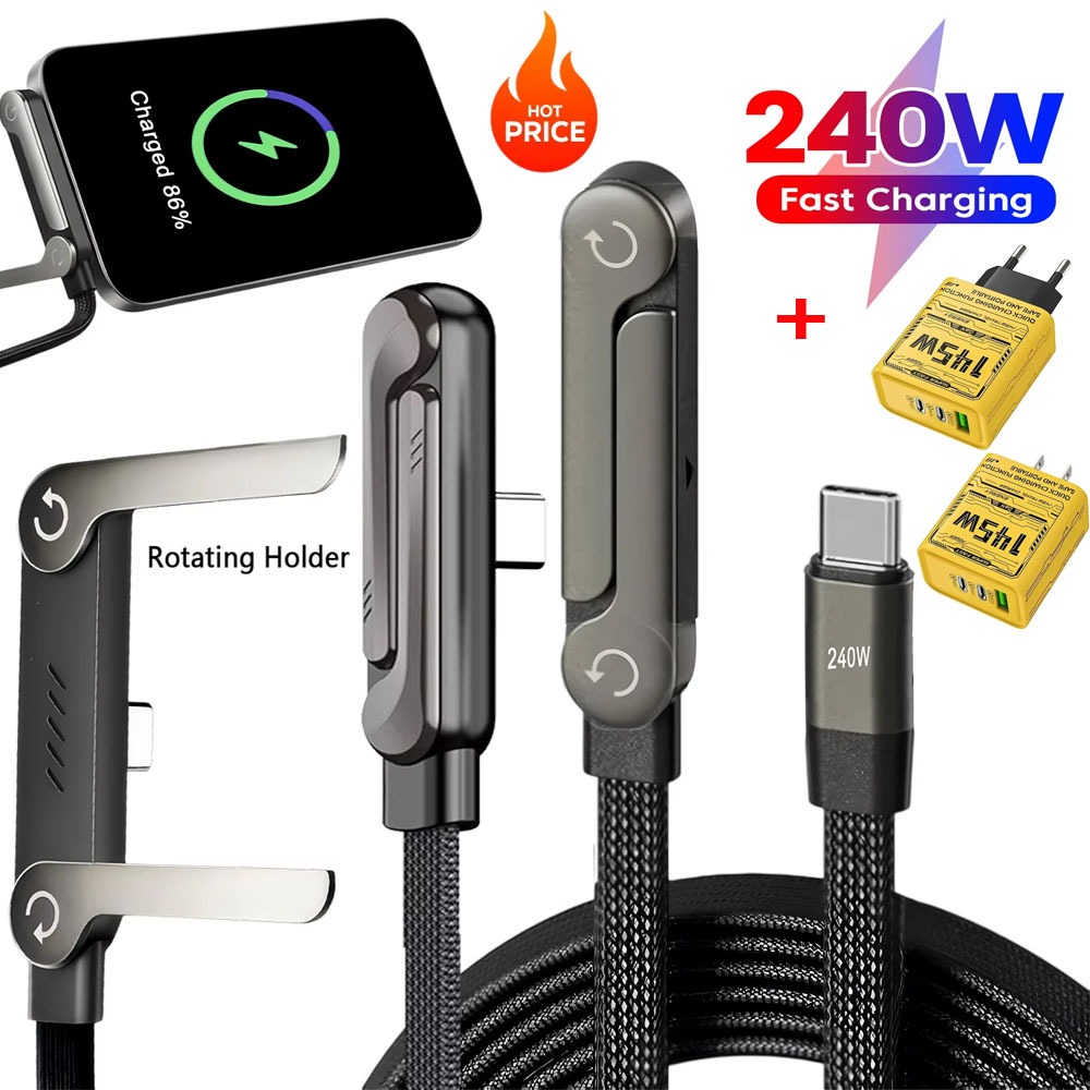Cabo De Carregamento De Suporte De 240 W , 2 Em 1 Com Telefone Para Jogos/Vídeos , Compatível iPhone 15-17 E Huawei