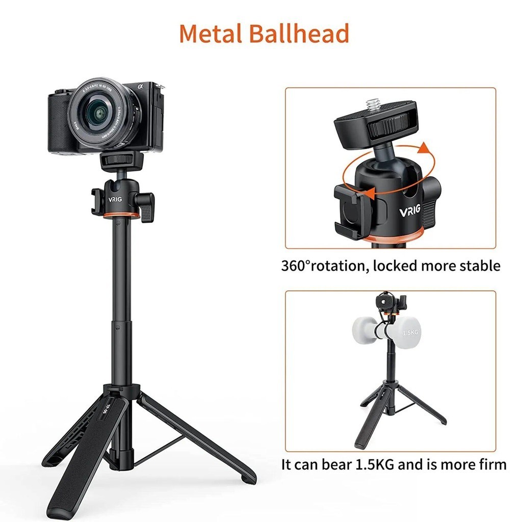 VRIG TP-06 Tripé Extensível Para Telefone Selfie Stick 360 ° De Câmera De Cabeça Esférica iPhone Samsung HUAWEI Leve Via