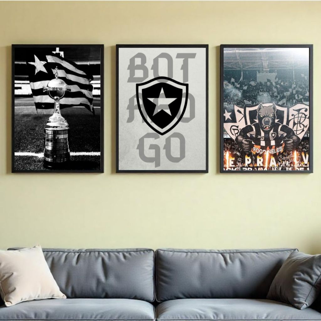 Kit 3 Placas/Quadros Decorativos Botafogo Campeão Libertadores Futebol 21x29