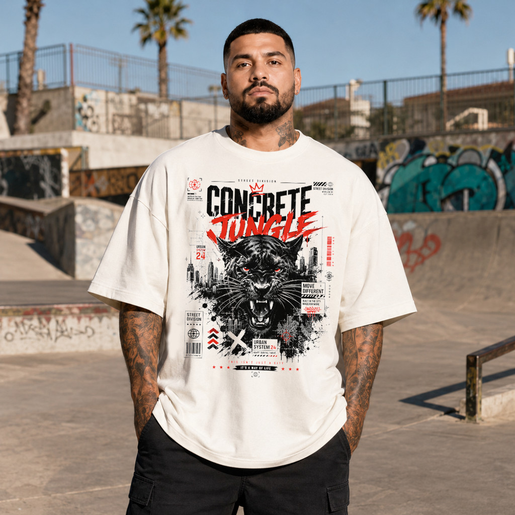 Camiseta Oversized Concrete Jungle Pantera Streetwear Urbana Unissex