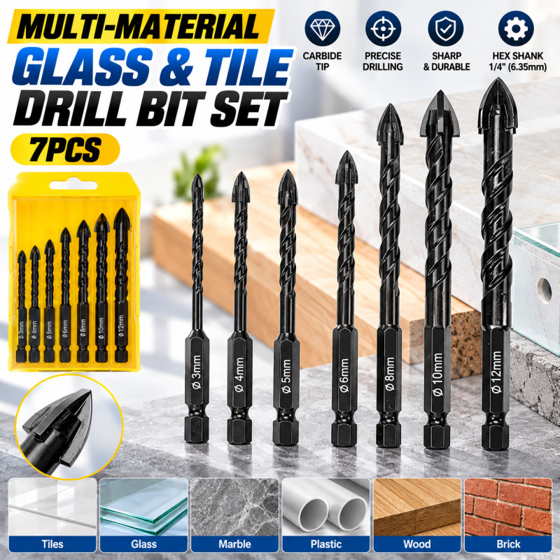 Hex Shank 4-Edge Cross Drill Bit Hole Cutter for Concrete Ceramic Tile Glass