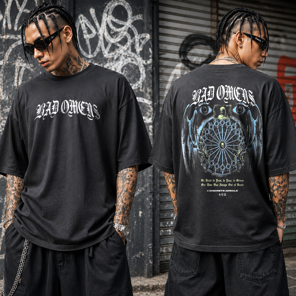 Camiseta Basica e OVERSIZED Bad Omens Concrete Jungle Eyes Specter Metal Gotico World Tour  Unissex