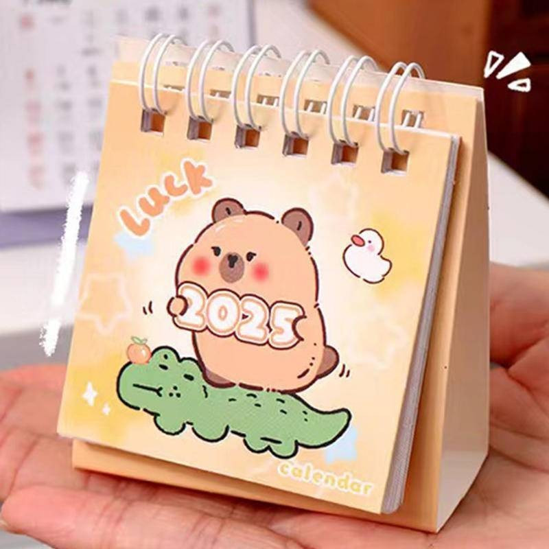 2025Exquisite Cartoon Capybara Calendar Simple and fresh mini desktop spiral notebook School Supplies Christmas Gift