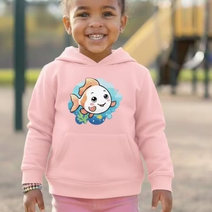 Moletom Infantil Flanelado Algodão Estampa Peixinho Bolso Baby Shark Bolso Canguru Capuz