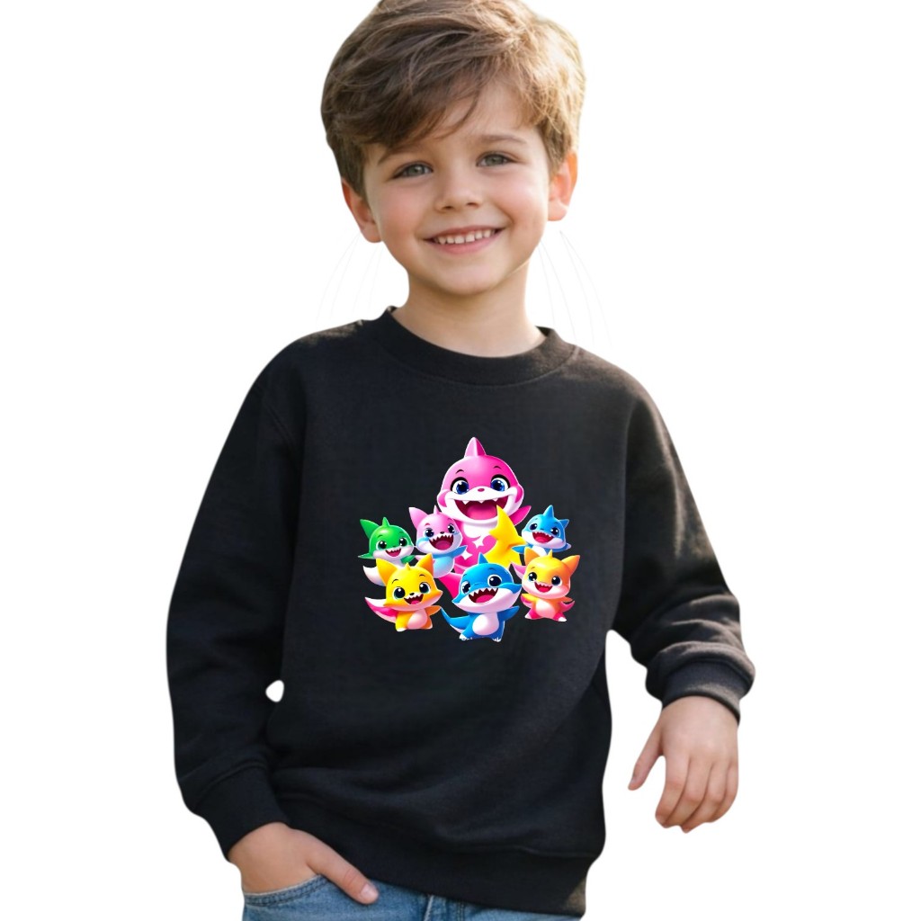 Blusa de Frio Casaco Moletom Infantil Baby Shark Menina Menino Algodão/Poliéster Tamanho 2 4 6 8 10 12 e 14
