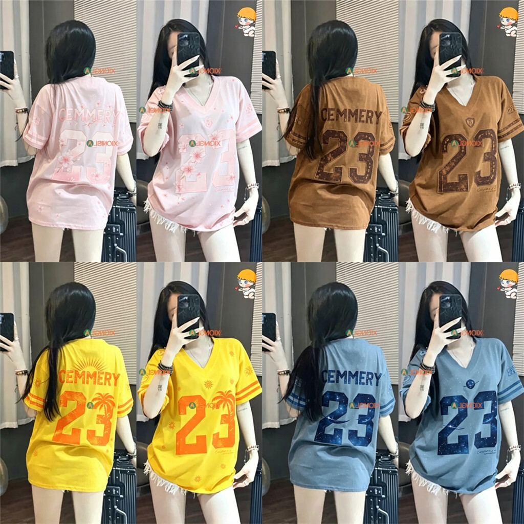 Personalização Gratuita De Nome E Número Best Seller Mulheres V Neck Jersey Estilo Coreano Impressão Digital Solta Stree