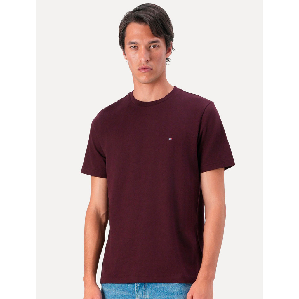 Camiseta Tommy Jeans Masculina Regular Jersey C-Neck Flag Original Vermelho Escuro