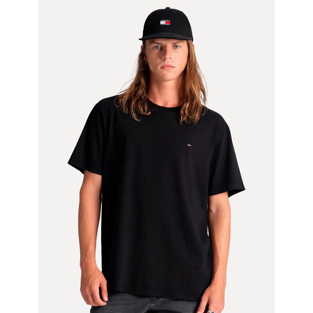 Camiseta Tommy Jeans Original Regular Jersey C-Neck Flag Preta