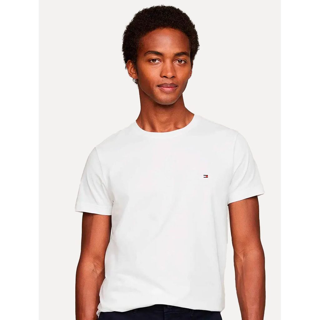 Camiseta Tommy Jeans Original Masculina Regular Jersey C-Neck Flag Branca