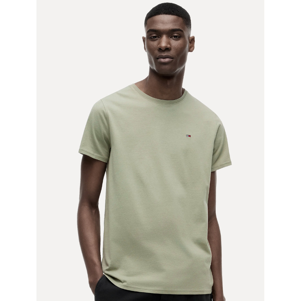 Camiseta Tommy Jeans Masculina Regular Jersey C-Neck Flag Verde Musgo