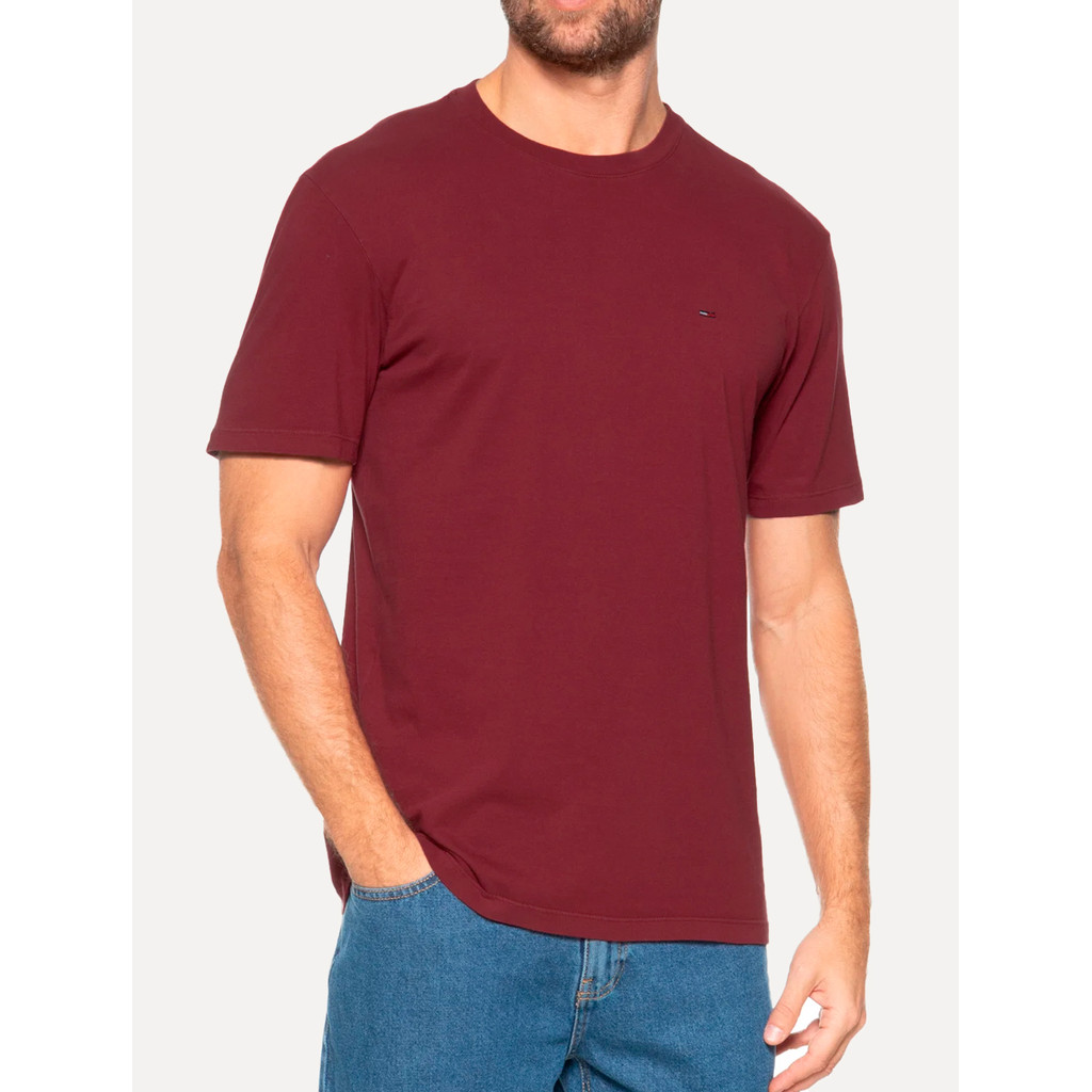 Camiseta Tommy Jeans Original Masculina Regular Jersey C-Neck Flag Bordô