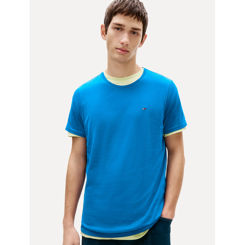 Camiseta Tommy Jeans Masculina Regular Jersey C-Neck Flag Original Azul
