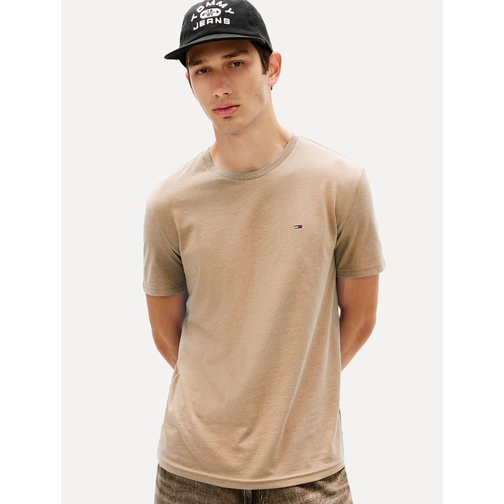 Camiseta Tommy Jeans Masculina Regular Jersey C-Neck Flag Original Cáqui