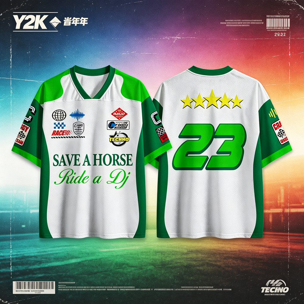 Verde Branco Colorblock V Neck Sport Jersey Badge Print 23 Retro Tee