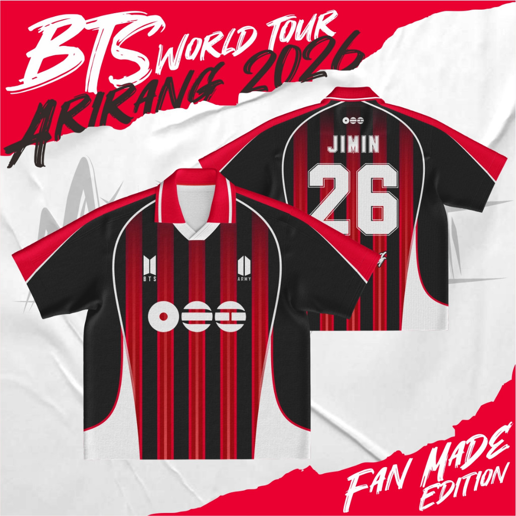 ARMY V-Neck Polo Jersey Black Red / Purple Stripe World Tour 2026 Fan Made Merch Dryfit Unisex Concert Top