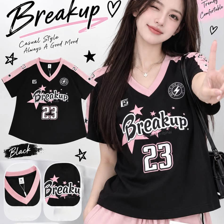 2026 New Arrival Custom Oversize Korean‑Style V‑Neck Jersey T‑Shirt, Star Graphic Print Casual Sports Tee, Unisex Loose