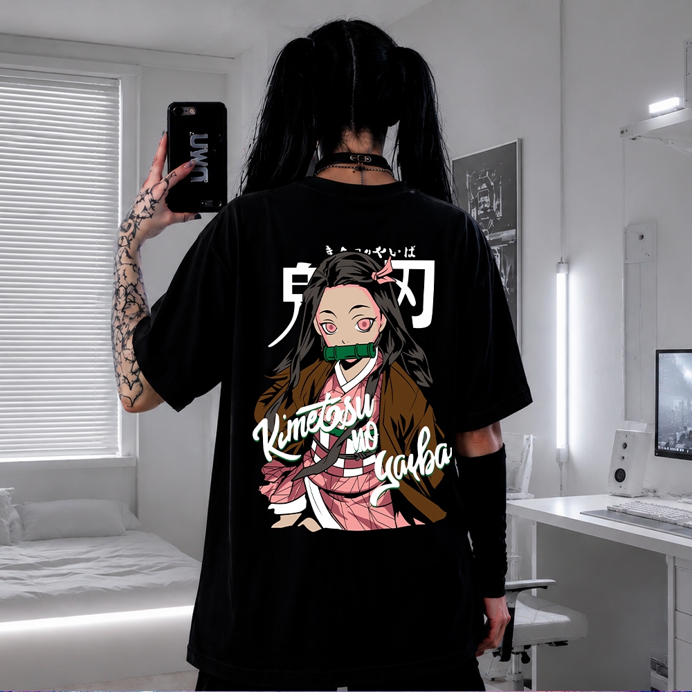 Camiseta Anime Demon Slayer Nezuko Oversized Premium Streetwear Academia Casual