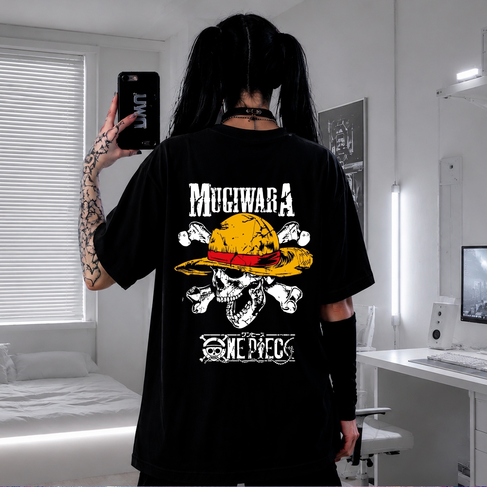 Camiseta Anime One Piece Caveira Mugiwara Oversized Premium Streetwear / Academia / Casual