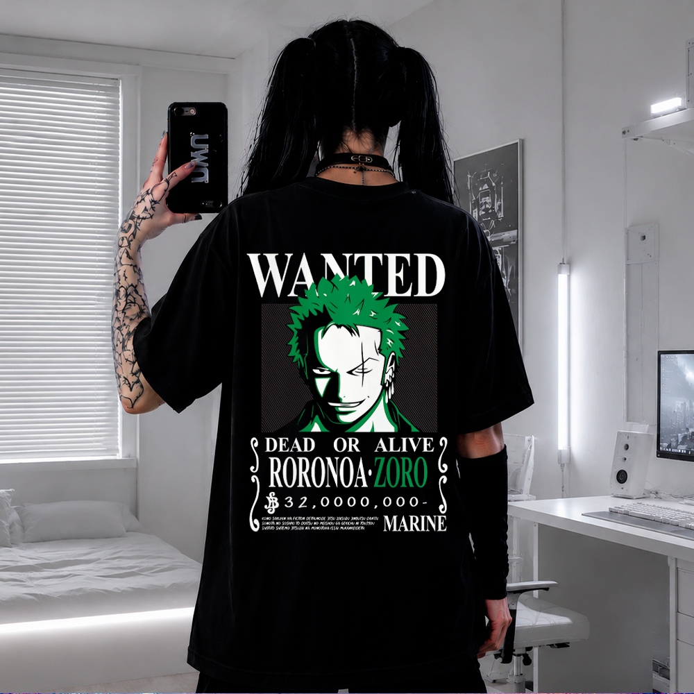 Camiseta Anime One Piece Zoro Wanted Oversized Premium Streetwear / Academia / Casual