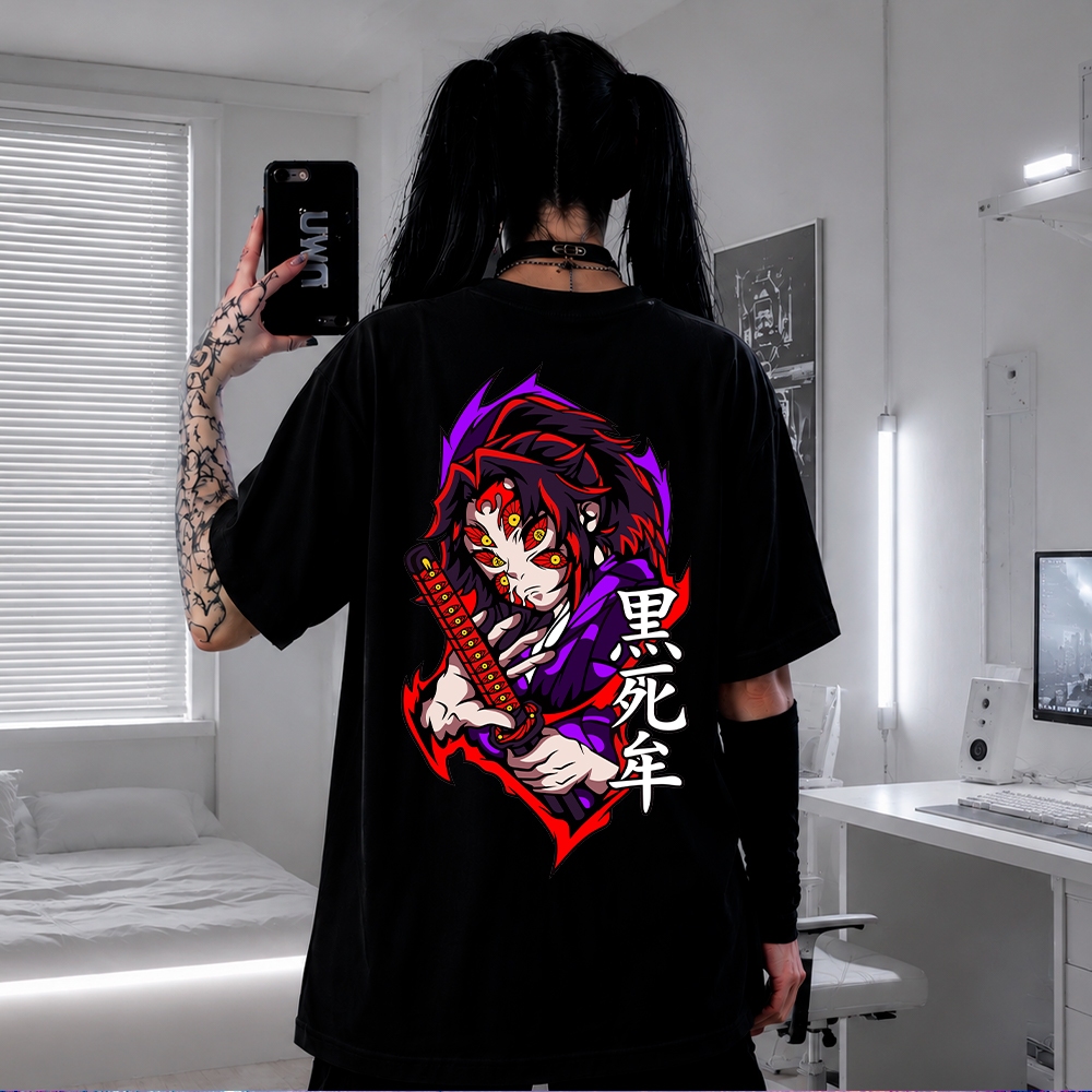 Camiseta Anime Demon Slayer Kokushibo Oversized Premium Streetwear Casual Academia Treino