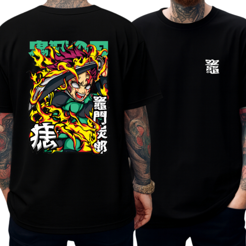 Camiseta Anime Demon Slayer Tanjiro Oversized Premium Streetwear Casual Academia Treino