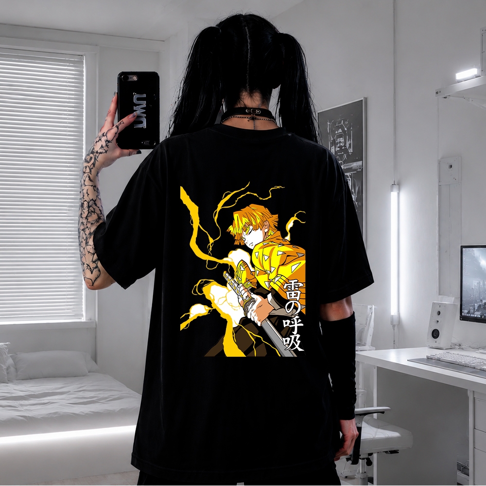 Camiseta Anime Demon Slayer Zenitsu Raio Oversized Premium Streetwear Casual Academia Treino