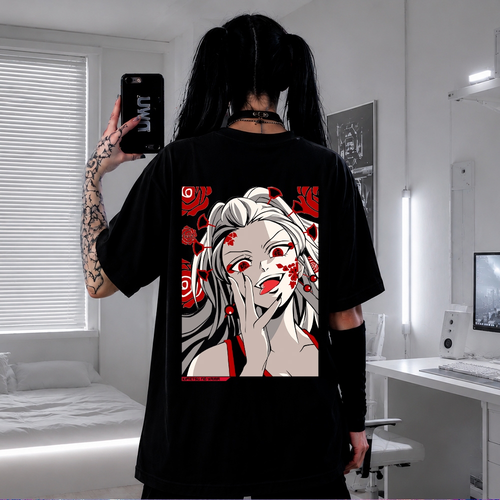 Camiseta Anime Demon Slayer Nezuko Oni Rosa Oversized Premium Streetwear Casual Academia Treino