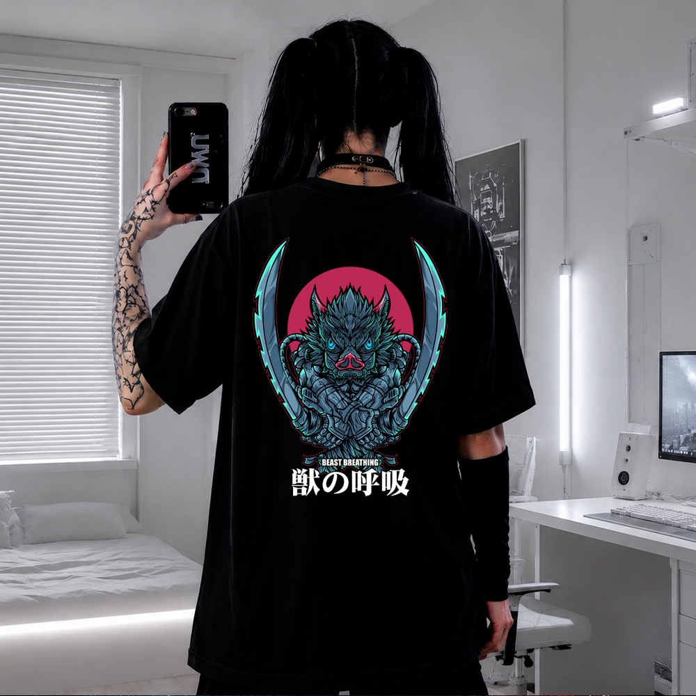Camiseta Anime Demon Slayer Inosuke Beast Oversized Premium Streetwear Academia Casual