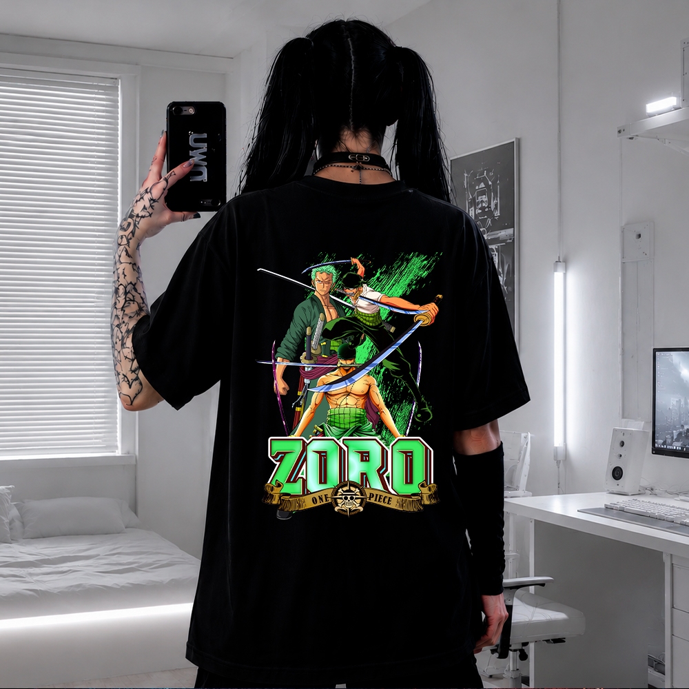 Camiseta Anime One Piece Zoro Espada Mestra Oversized Premium Streetwear Casual Academia Treino