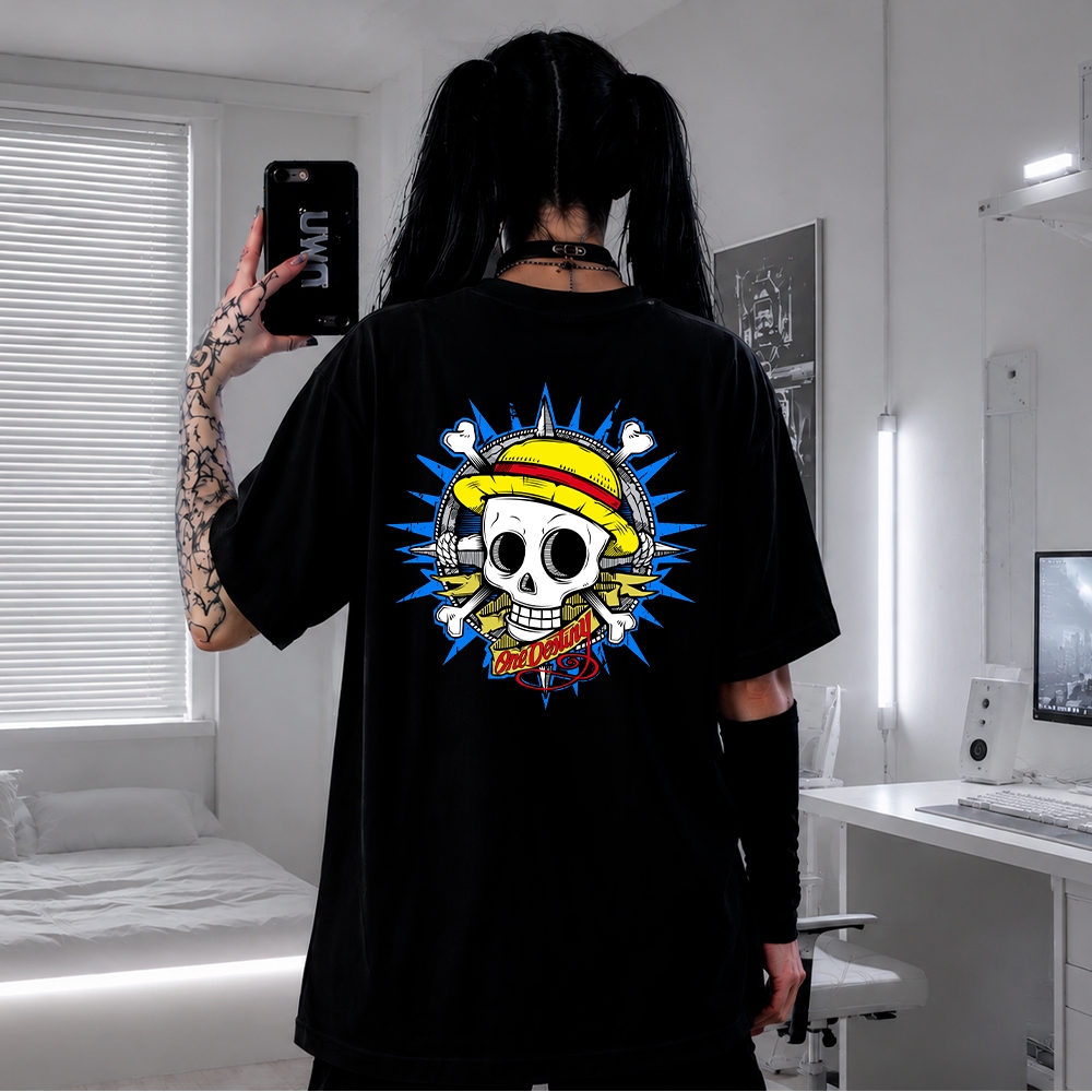 Camiseta Anime One Piece Caveira Mugiwara Oversized Premium Streetwear/Casual/Treino